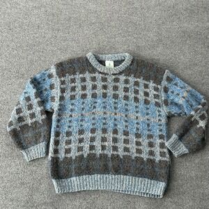 Vintage Bariloche Sweater Mens Medium Blue Mohair Wool Argentina Geometric Knit